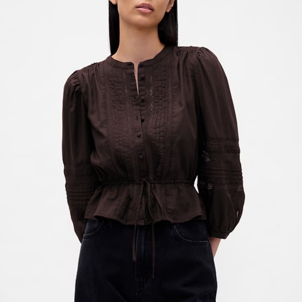 Gap XXS Brown Lace Trim Voile Top